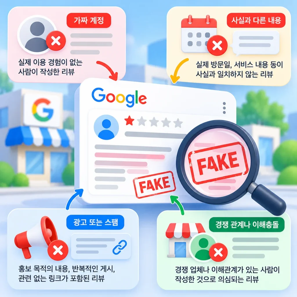 허위이거나 사실과 다른 구글 리뷰의 특징과 정책 위반 여부를 확인하는 방법