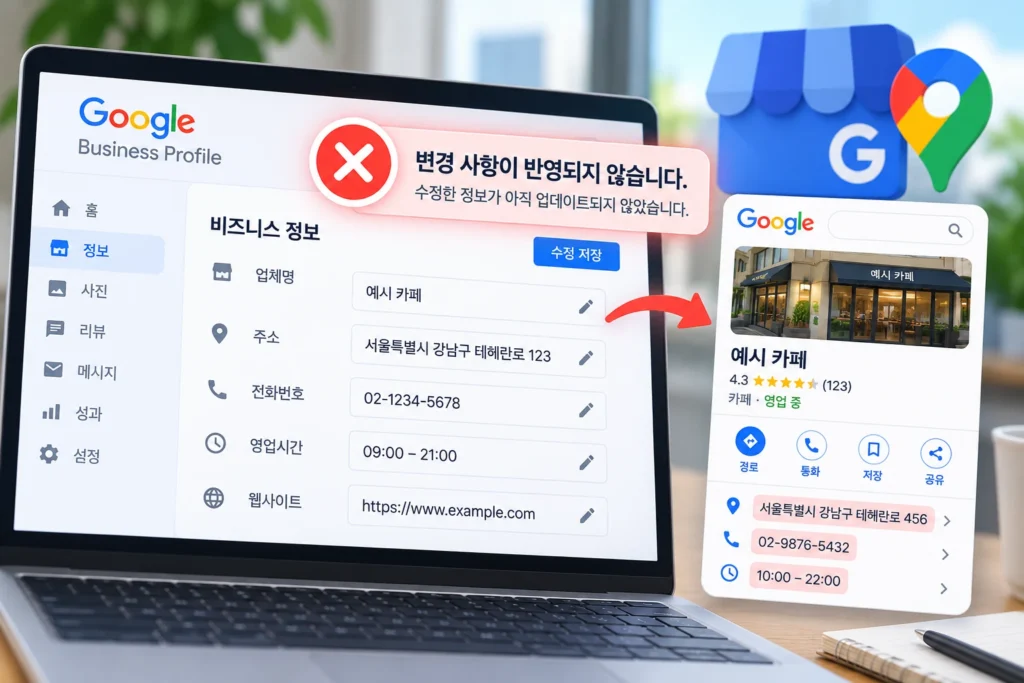 구글 비즈니스 프로필 정보를 수정했는데도 변경 사항이 반영되지 않는 문제