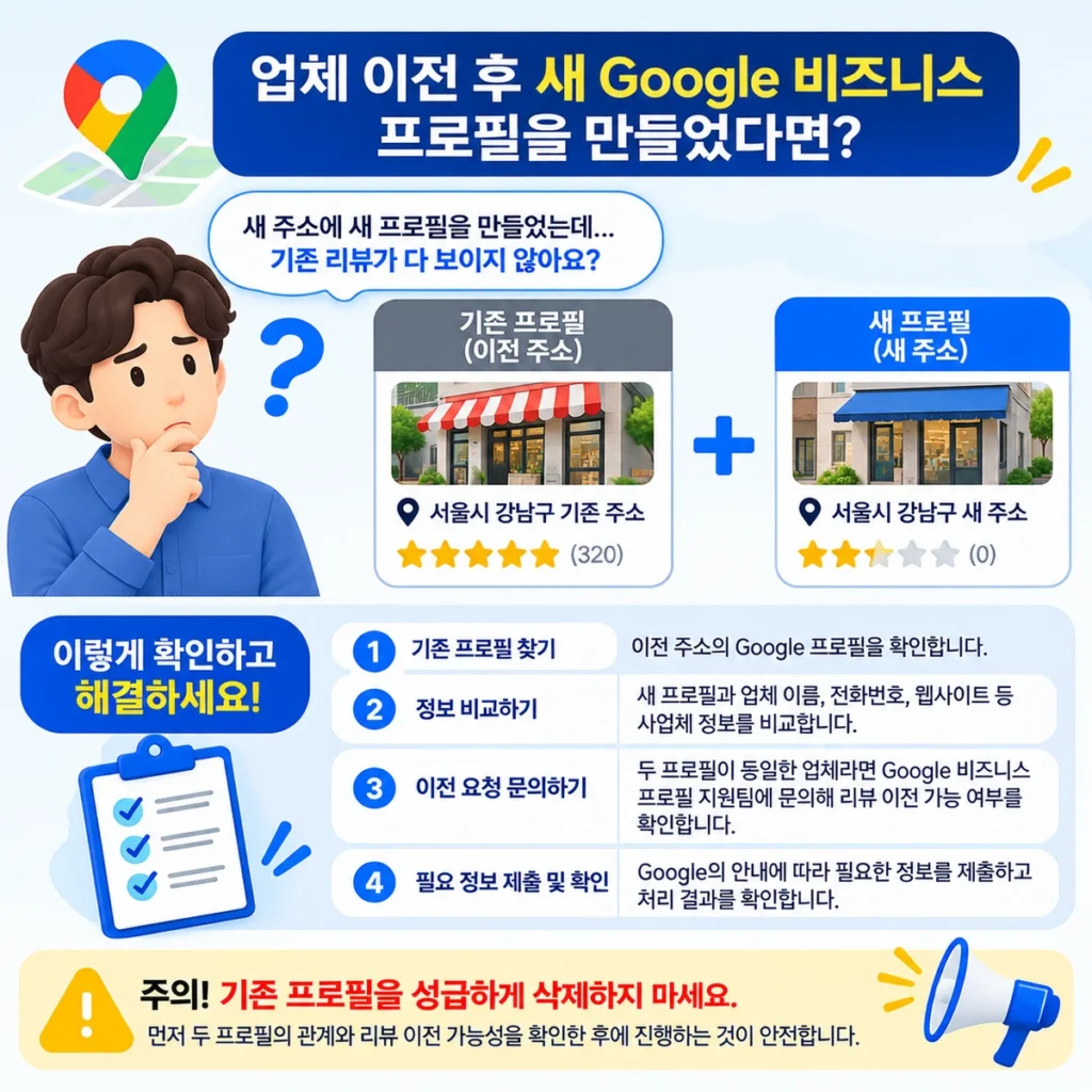 업체 이전 후 새 Google 비즈니스 프로필의 기존 리뷰 이전 방법