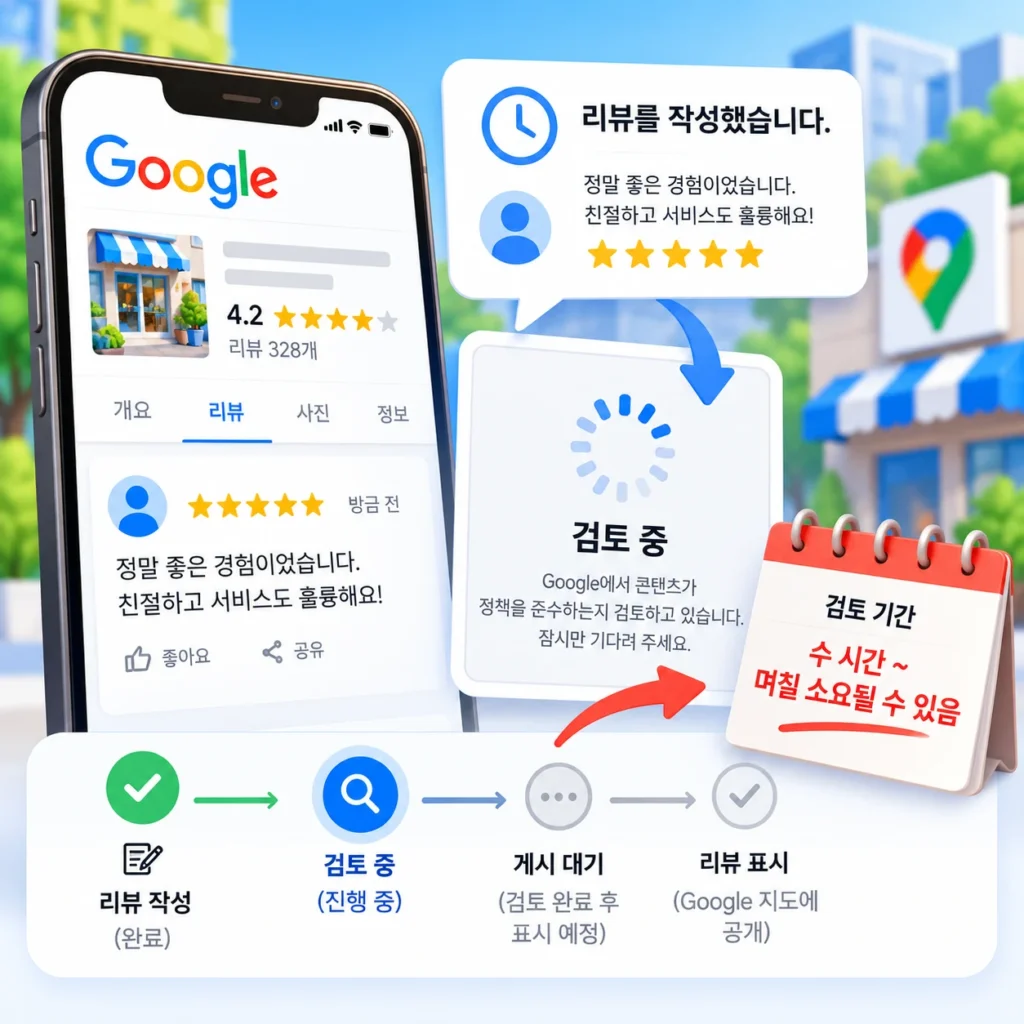 구글 리뷰 작성 직후 검토 지연으로 리뷰가 표시되지 않는 과정